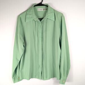 Claudia Richard Blouse Women 10 Mint Green Pintuck Lace Long Sleeve Button Front